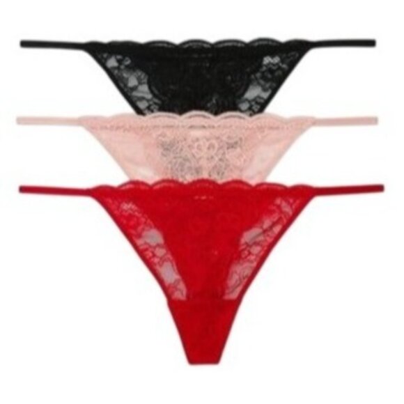 Joyspun 3-Pack Lace Thong Panties XXXL Black Pink Red Nylon Spandex - Picture 1 of 7